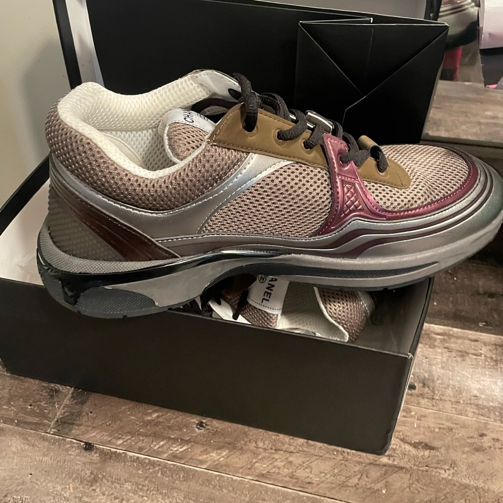 CHANEL Women's Metallic and Pink Sneakers - Picture 2 of 3